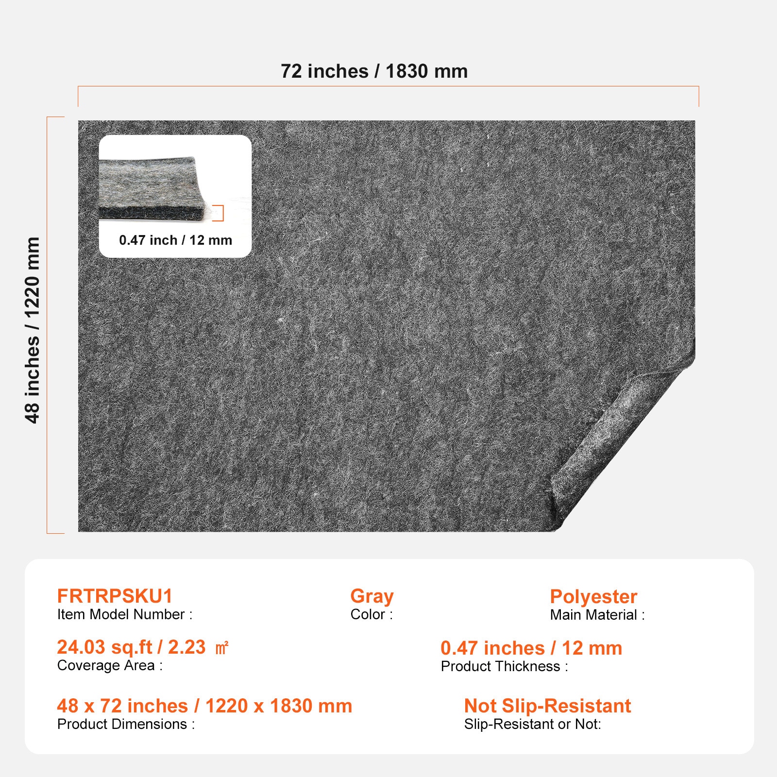 Rug Pad Gripper 4' X 6' Protective Carpet Pad 0.47" Thick For All Floors_voghion.com